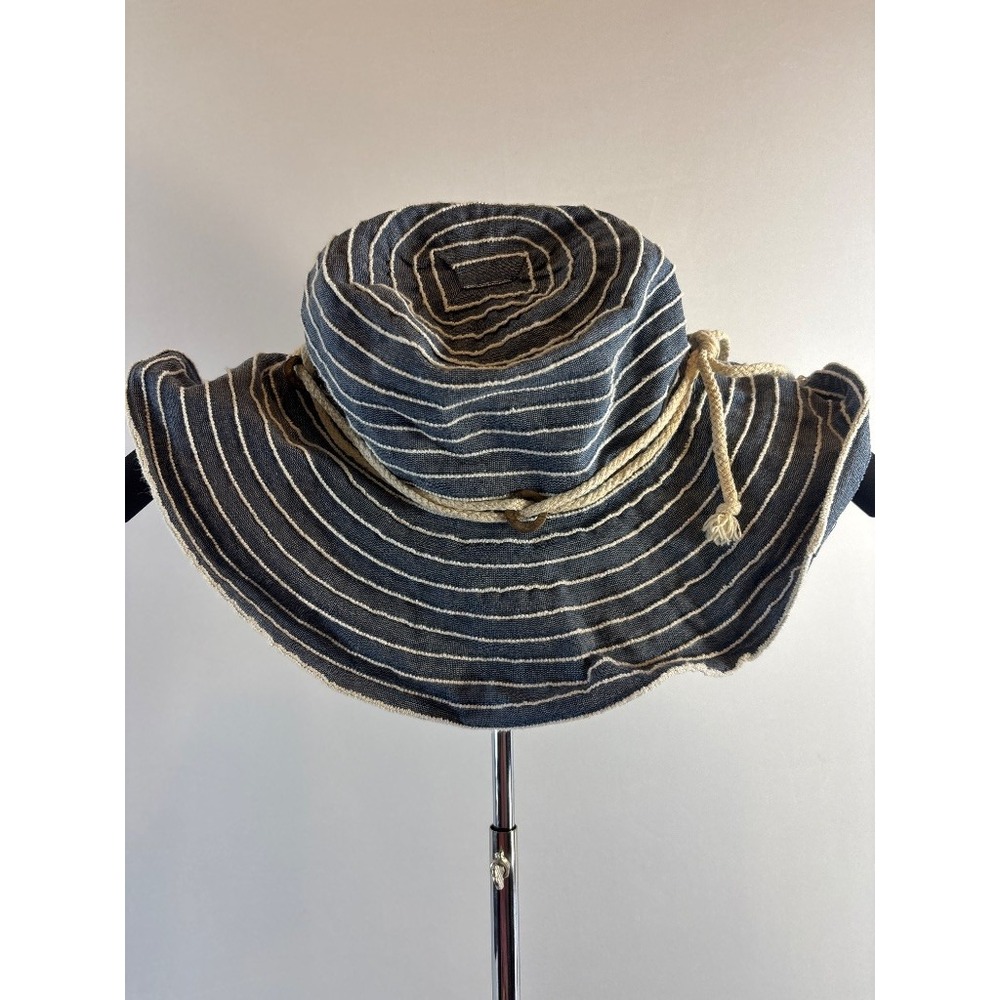 Panama Jack Striped Wide Brim Sun Hat One Size Blue Nautical Rope Band